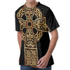 Gold Celtic Knot Cross Print Men's Velvet T-Shirt