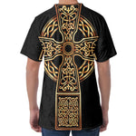 Gold Celtic Knot Cross Print Men's Velvet T-Shirt