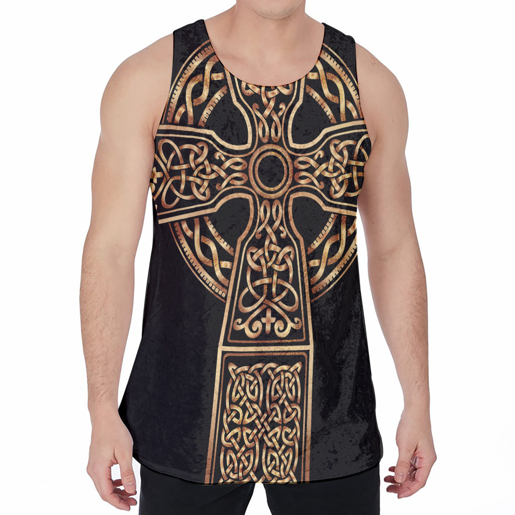 Gold Celtic Knot Cross Print Men's Velvet Tank Top