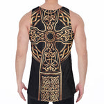 Gold Celtic Knot Cross Print Men's Velvet Tank Top