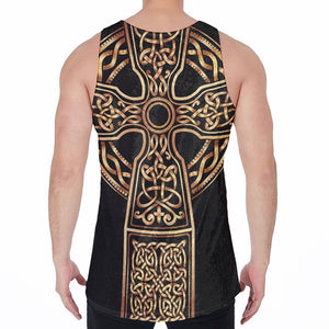 Gold Celtic Knot Cross Print Men's Velvet Tank Top