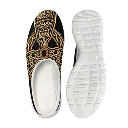 Gold Celtic Knot Cross Print Mesh Casual Shoes