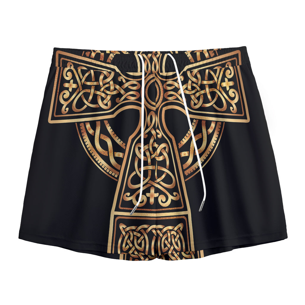 Gold Celtic Knot Cross Print Mesh Shorts