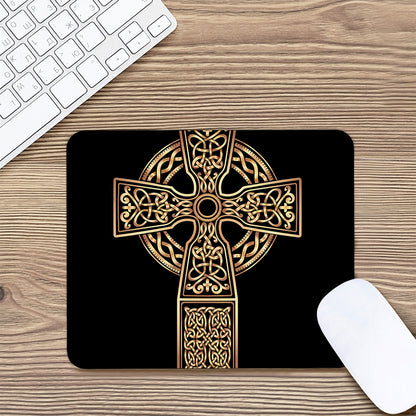 Gold Celtic Knot Cross Print Mouse Pad