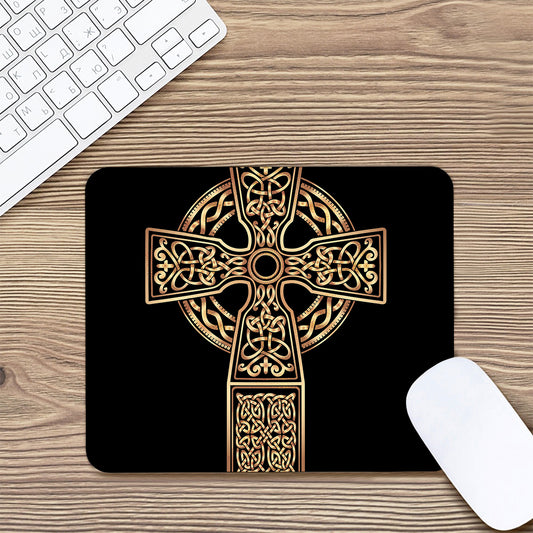 Gold Celtic Knot Cross Print Mouse Pad