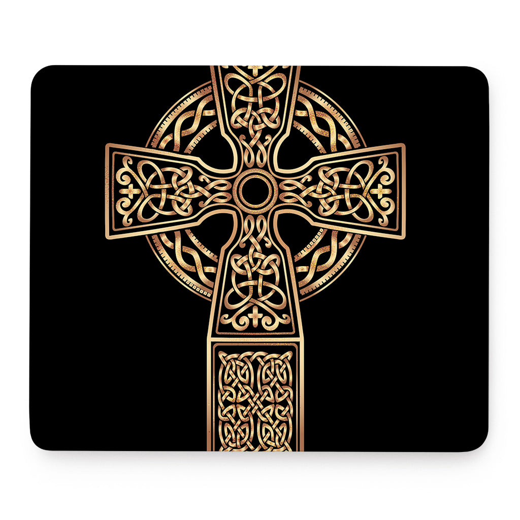 Gold Celtic Knot Cross Print Mouse Pad