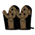 Gold Celtic Knot Cross Print Oven Mitts