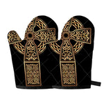 Gold Celtic Knot Cross Print Oven Mitts