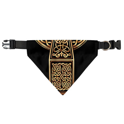 Gold Celtic Knot Cross Print Over The Collar Dog Bandana