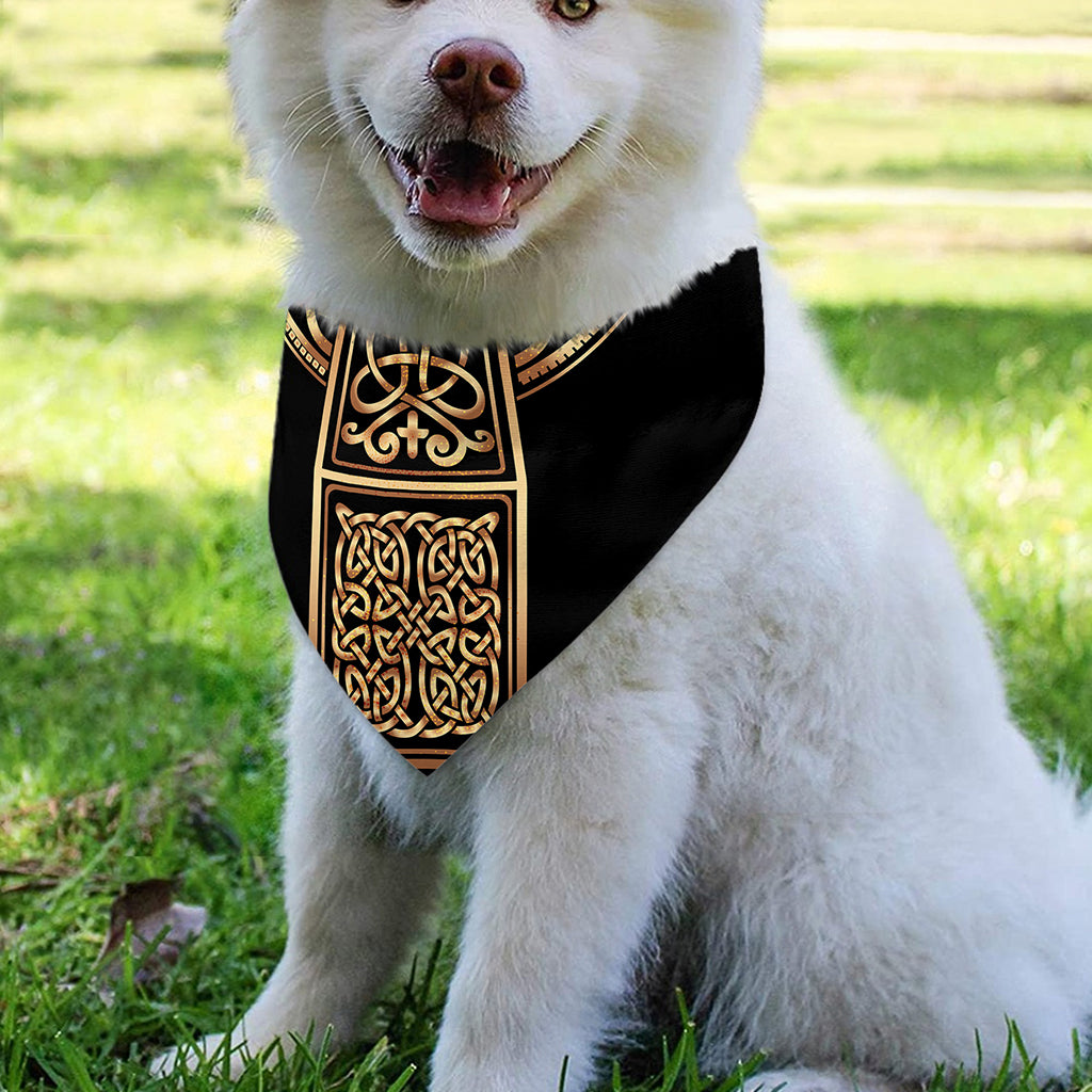 Gold Celtic Knot Cross Print Over The Collar Dog Bandana