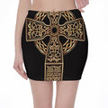 Gold Celtic Knot Cross Print Pencil Mini Skirt