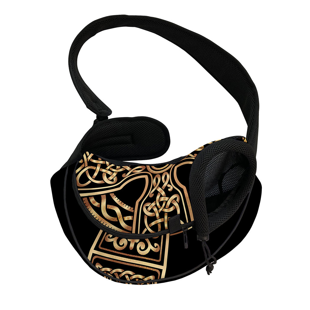 Gold Celtic Knot Cross Print Pet Sling Carrier