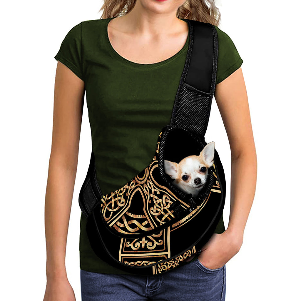 Gold Celtic Knot Cross Print Pet Sling Carrier
