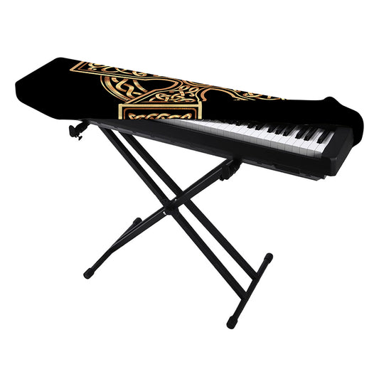 Gold Celtic Knot Cross Print Piano Keyboard Cover