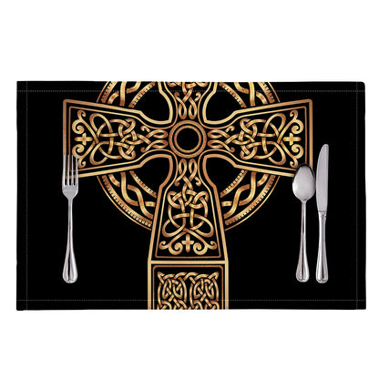 Gold Celtic Knot Cross Print Placemat