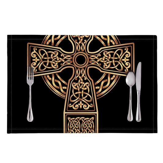 Gold Celtic Knot Cross Print Placemat