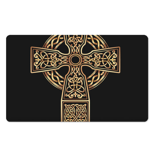 Gold Celtic Knot Cross Print Polyester Doormat