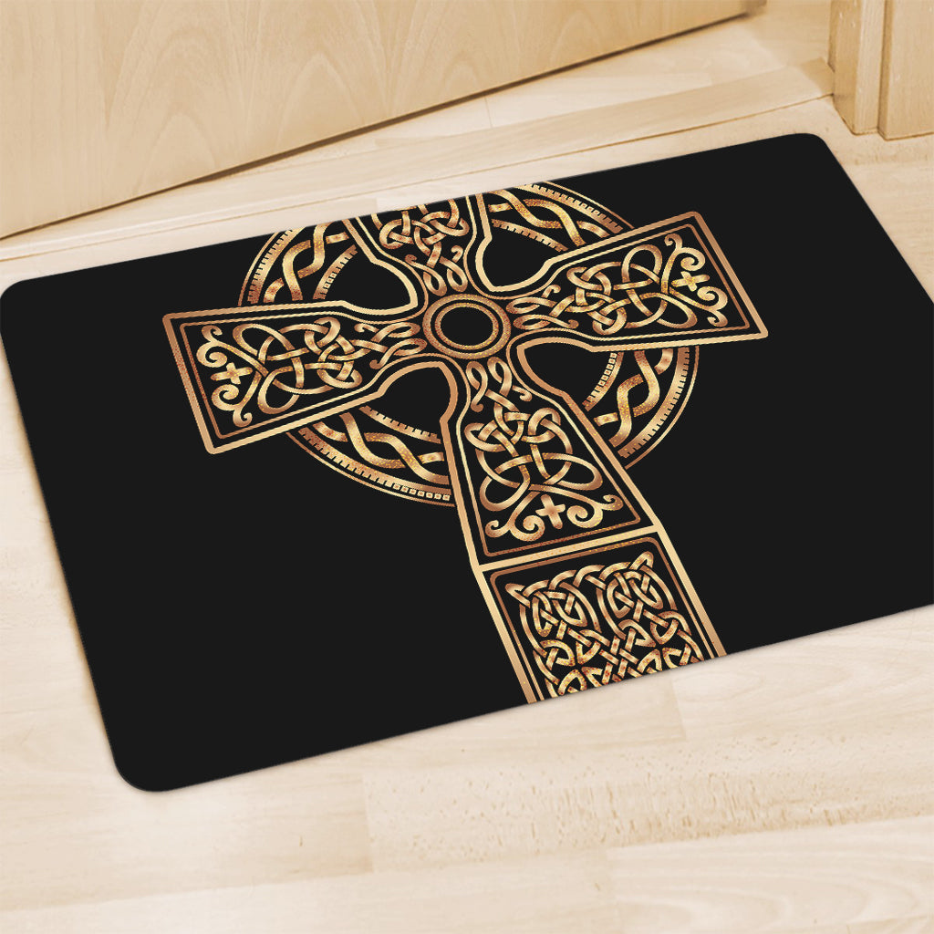 Gold Celtic Knot Cross Print Polyester Doormat