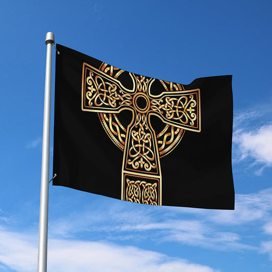Gold Celtic Knot Cross Print Polyester Flag
