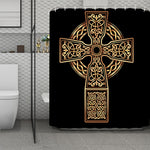 Gold Celtic Knot Cross Print Polyester Shower Curtain