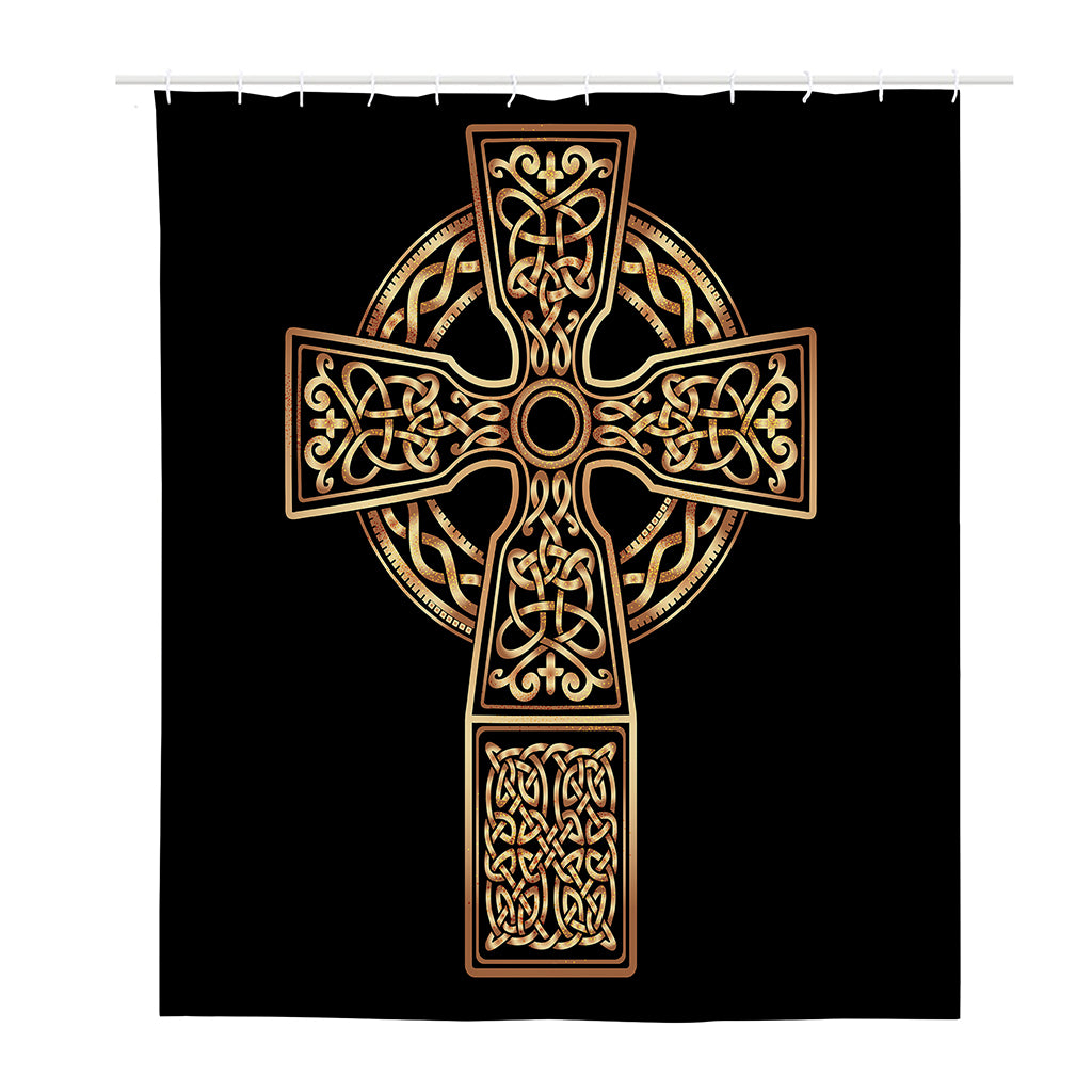 Gold Celtic Knot Cross Print Polyester Shower Curtain