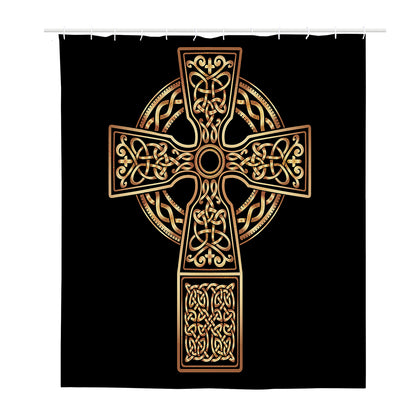 Gold Celtic Knot Cross Print Polyester Shower Curtain