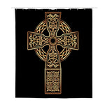 Gold Celtic Knot Cross Print Polyester Shower Curtain