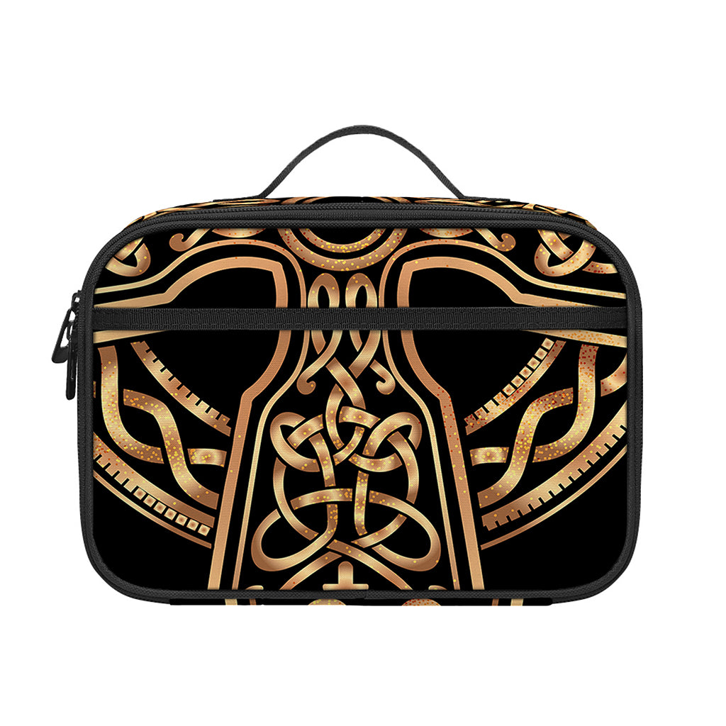 Gold Celtic Knot Cross Print Portable Lunch Bag