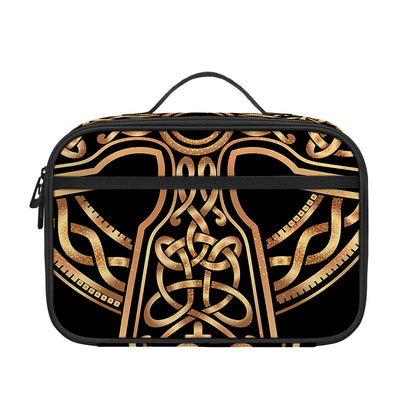 Gold Celtic Knot Cross Print Portable Lunch Bag