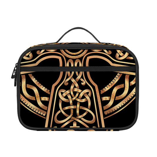 Gold Celtic Knot Cross Print Portable Lunch Bag