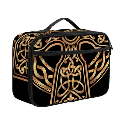 Gold Celtic Knot Cross Print Portable Lunch Bag