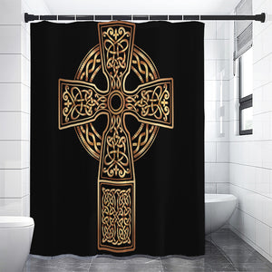 Gold Celtic Knot Cross Print Premium Shower Curtain