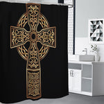 Gold Celtic Knot Cross Print Premium Shower Curtain