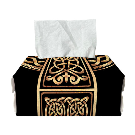 Gold Celtic Knot Cross Print Rectangle Tissue Box Cover