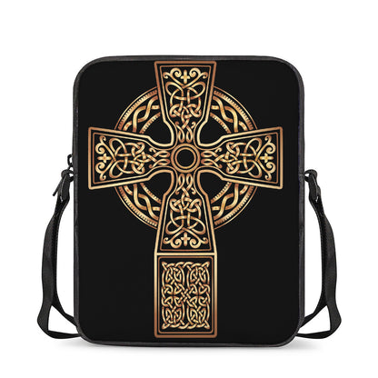 Gold Celtic Knot Cross Print Rectangular Crossbody Bag