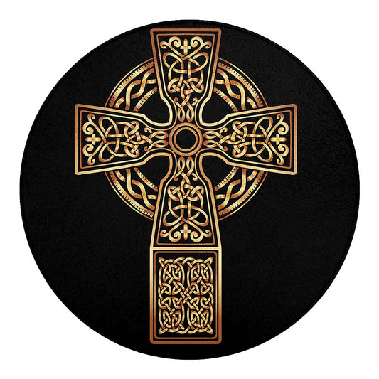 Gold Celtic Knot Cross Print Round Blanket