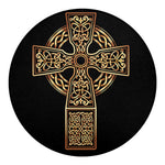 Gold Celtic Knot Cross Print Round Blanket