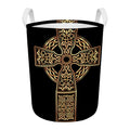 Gold Celtic Knot Cross Print Round Laundry Basket