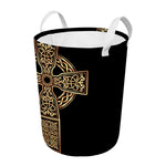 Gold Celtic Knot Cross Print Round Laundry Basket