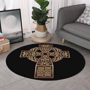 Gold Celtic Knot Cross Print Round Rug