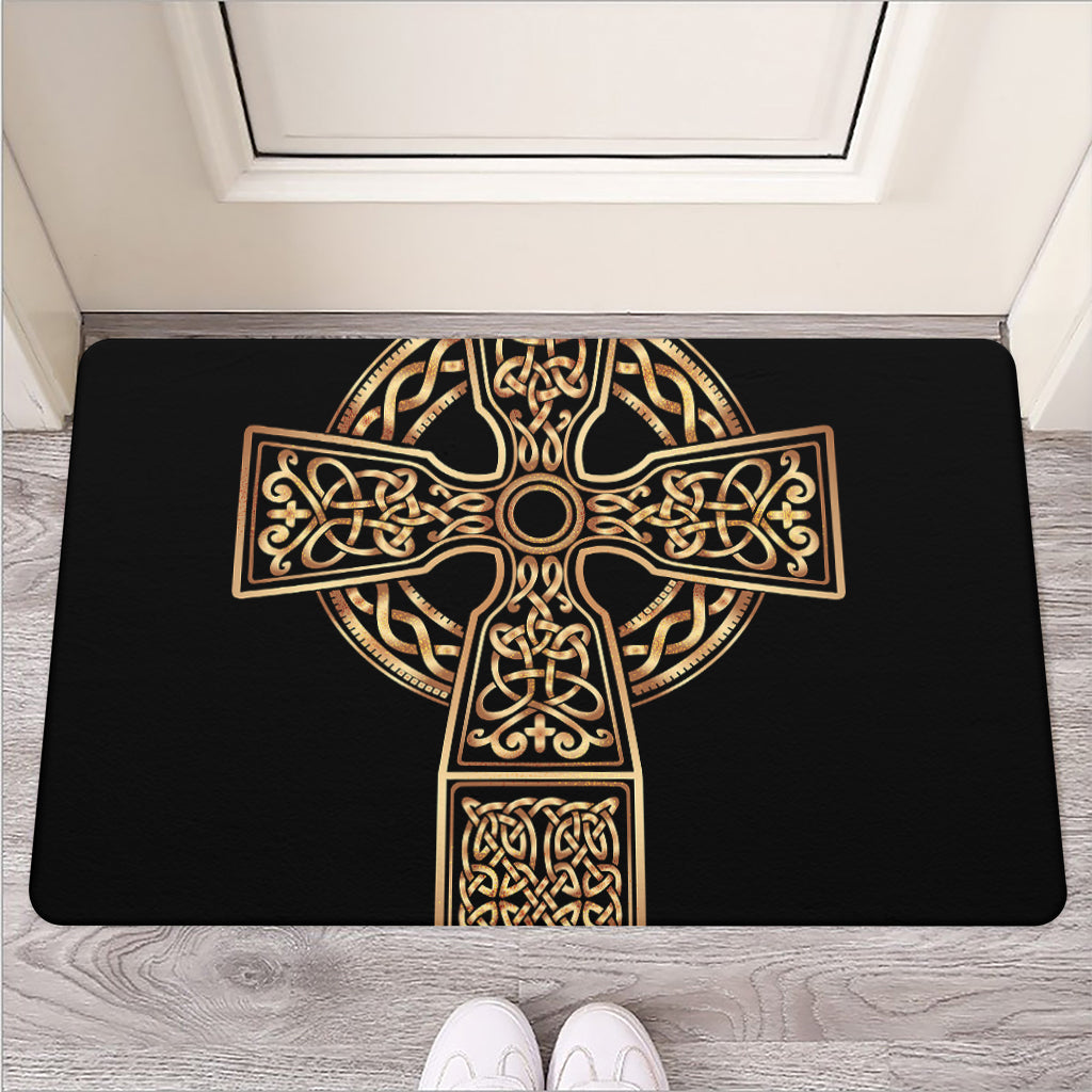 Gold Celtic Knot Cross Print Rubber Doormat