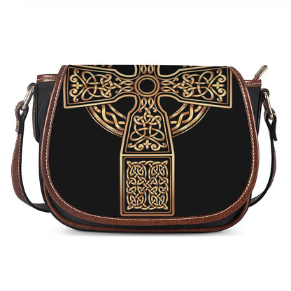 Gold Celtic Knot Cross Print Saddle Bag