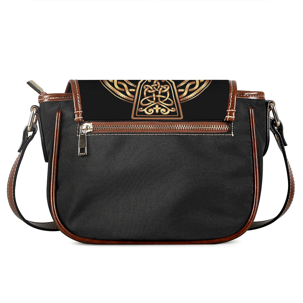 Gold Celtic Knot Cross Print Saddle Bag