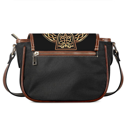 Gold Celtic Knot Cross Print Saddle Bag