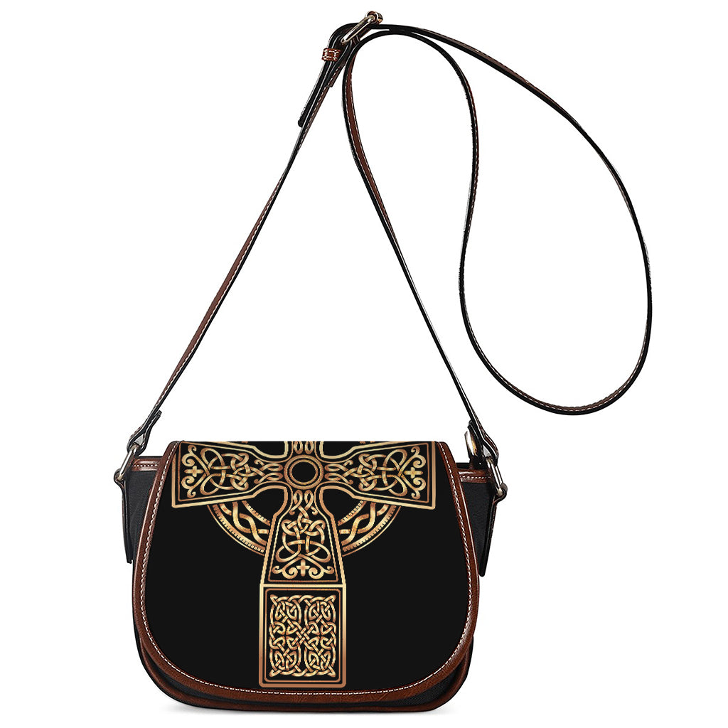 Gold Celtic Knot Cross Print Saddle Bag