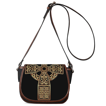 Gold Celtic Knot Cross Print Saddle Bag