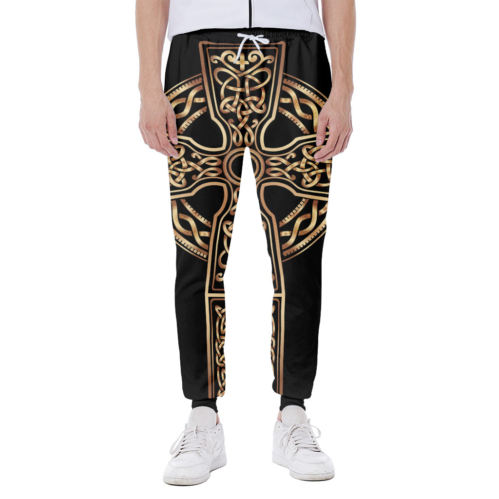 Gold Celtic Knot Cross Print Scuba Joggers