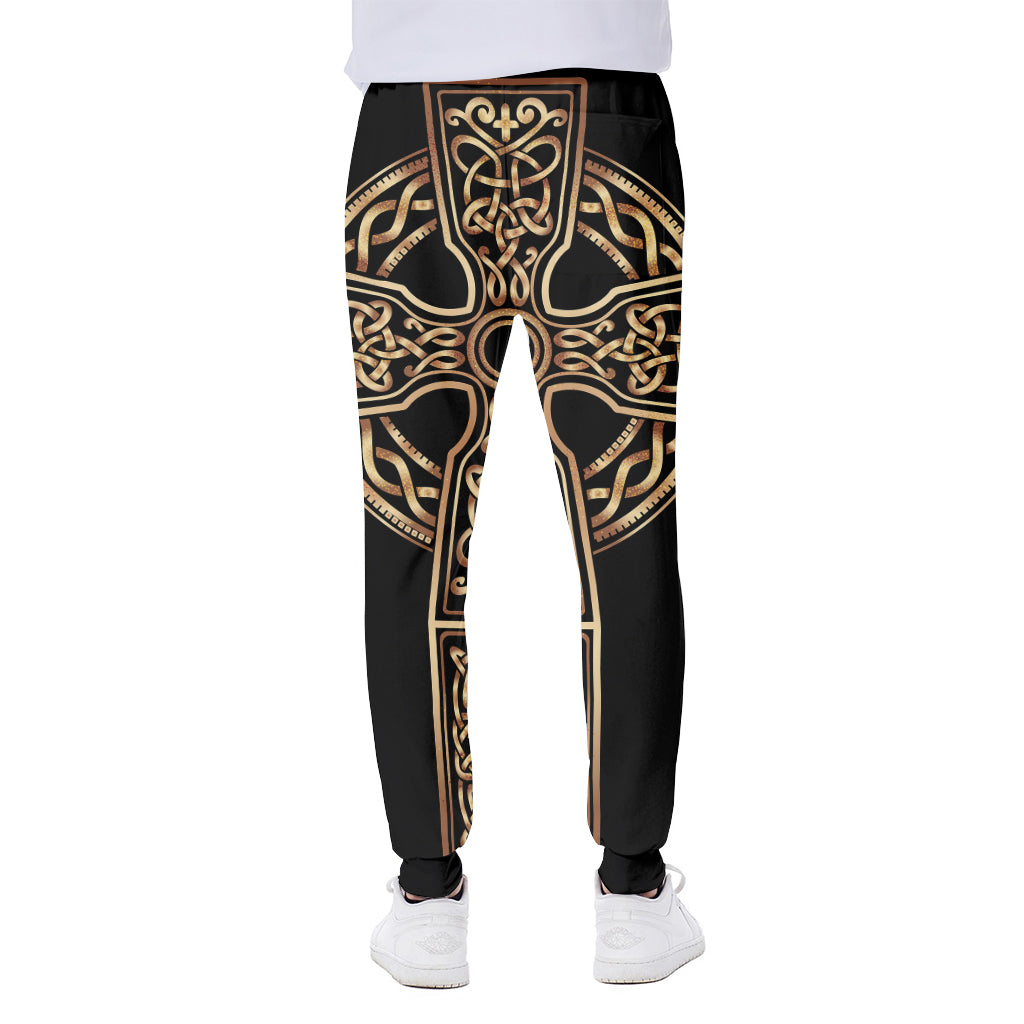 Gold Celtic Knot Cross Print Scuba Joggers