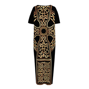 Gold Celtic Knot Cross Print Short Sleeve Long Nightdress