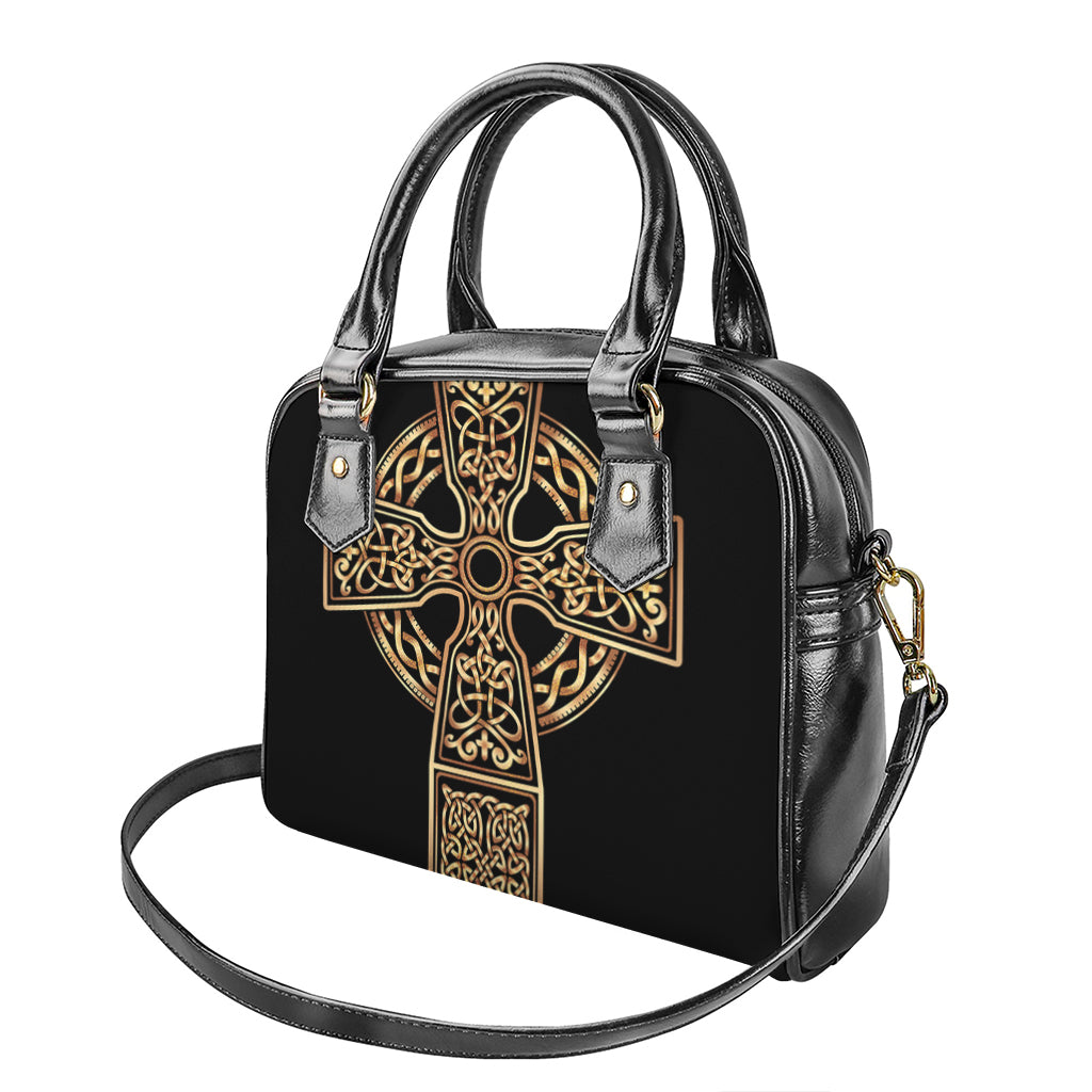 Gold Celtic Knot Cross Print Shoulder Handbag